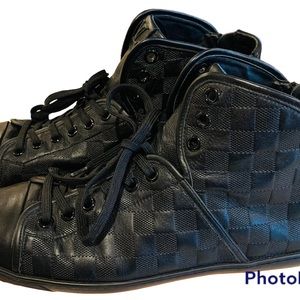 Men’s Louis Vuitton Black/Grey Damier Leather Trim Zip Up High Tops,Size 12